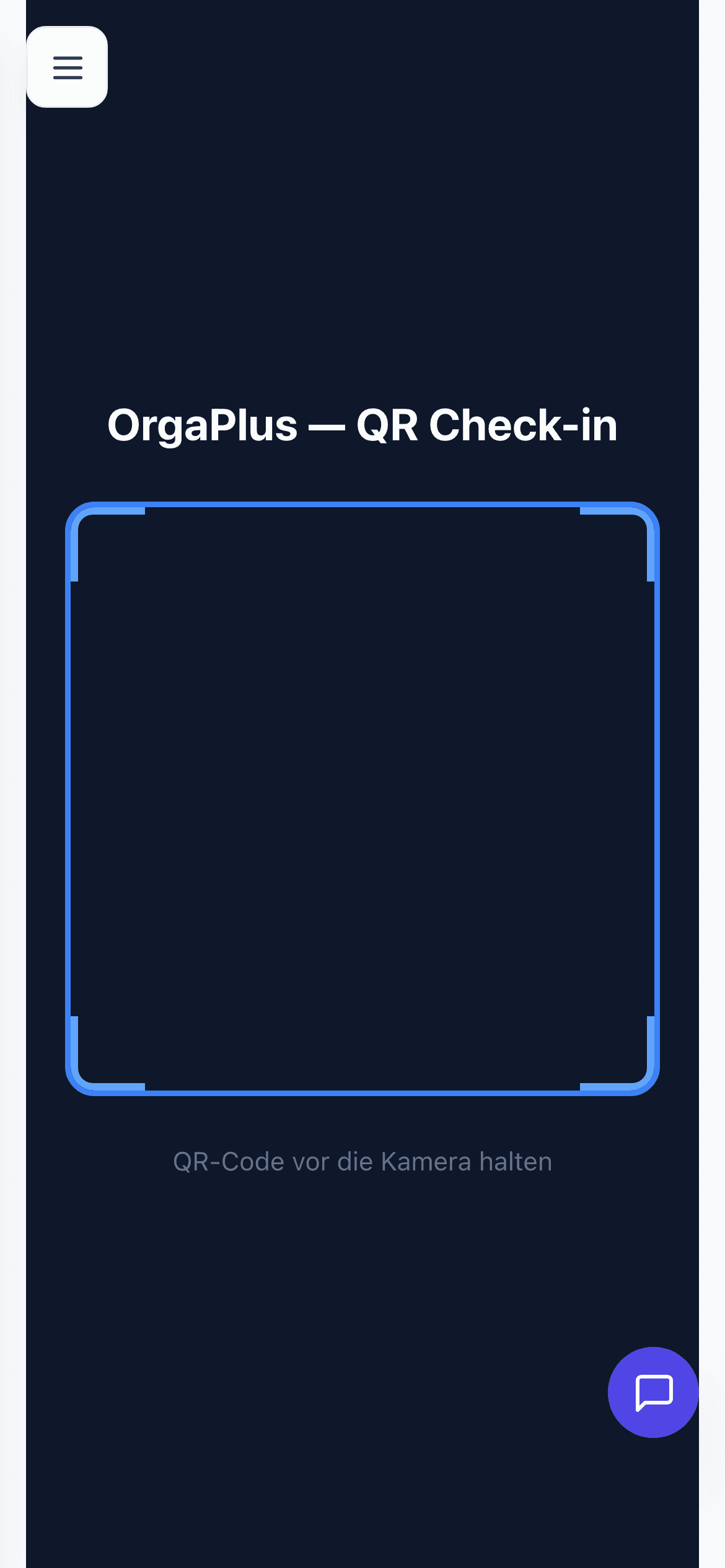 QR-Check-in in OrgaPlus: Scanner-Ansicht auf dem Smartphone der Mitarbeitenden