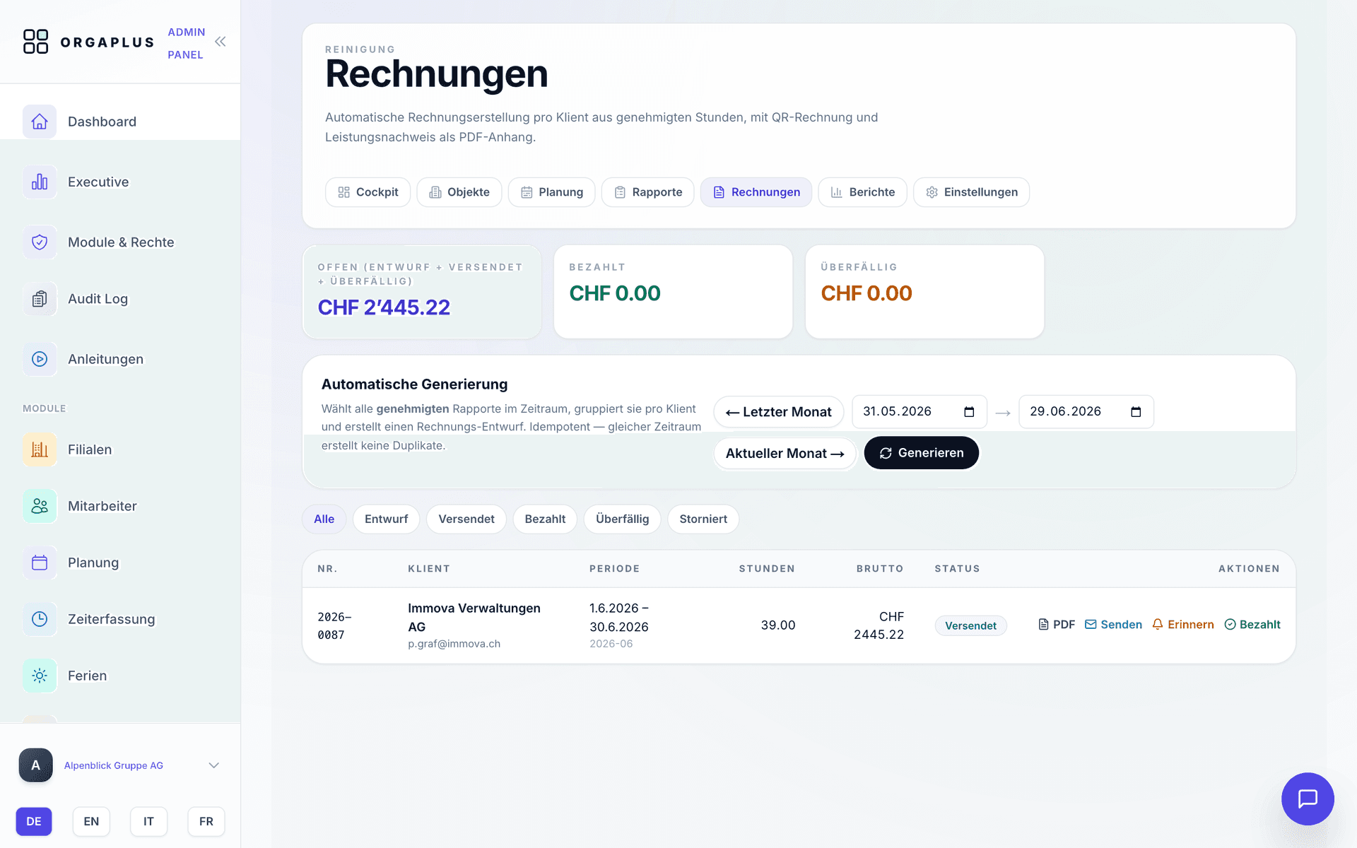 Invoices in OrgaPlus with Swiss QR-bill and automatic generation